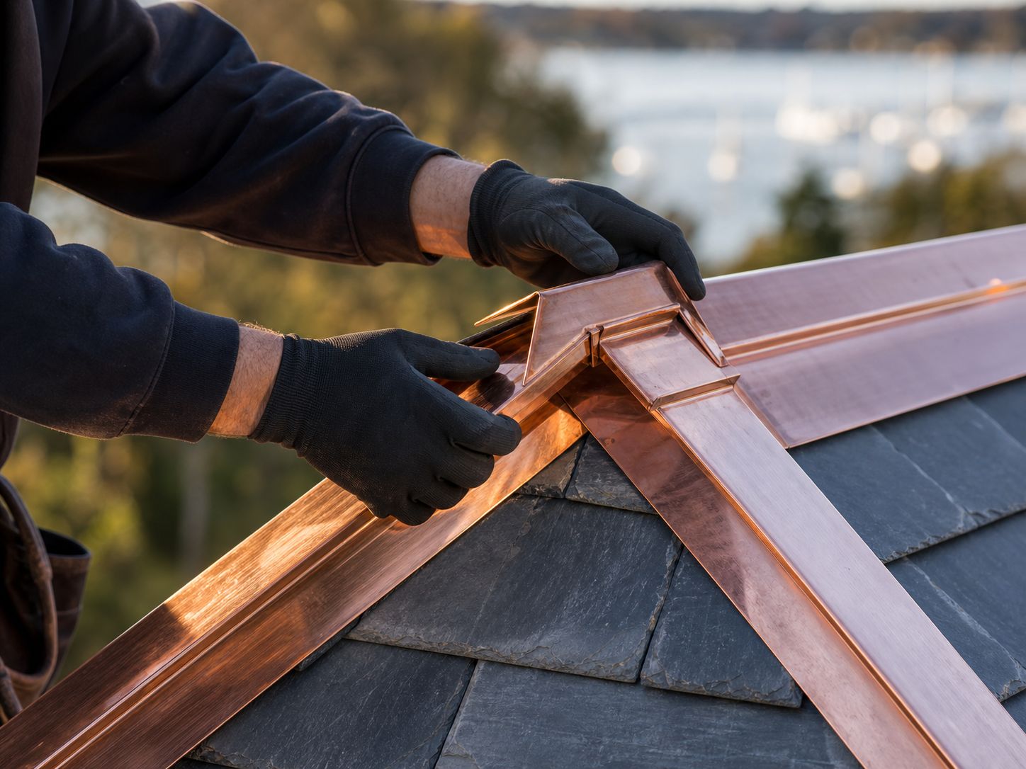 New copper cresting being fitted